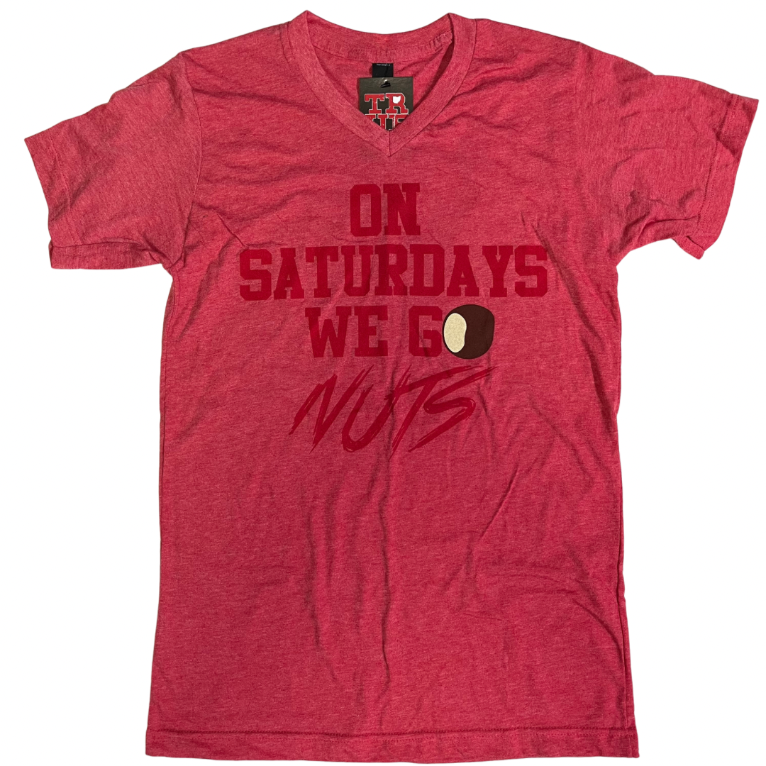 On Saturdays We Go Nuts Short Sleeve V-Neck RED HEATHER (LIMITED EDITION RED LETTERING)