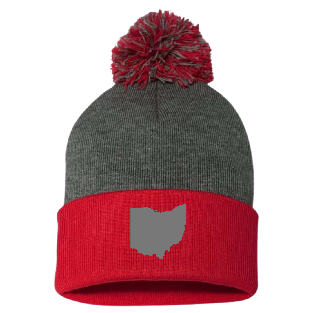 Grey/Red POM-POM Beanie