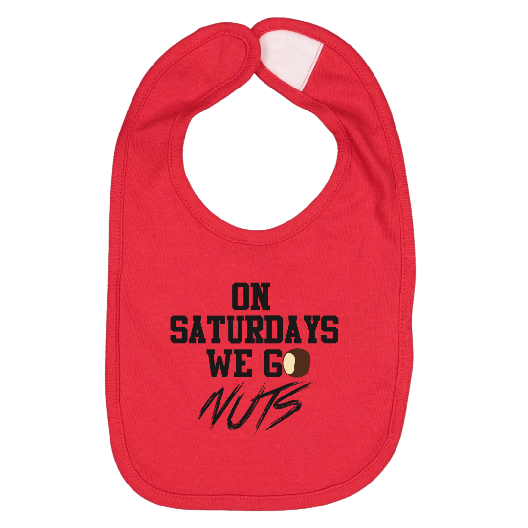 On Saturdays We Go Nuts Bib Red Black Lettering Eddition