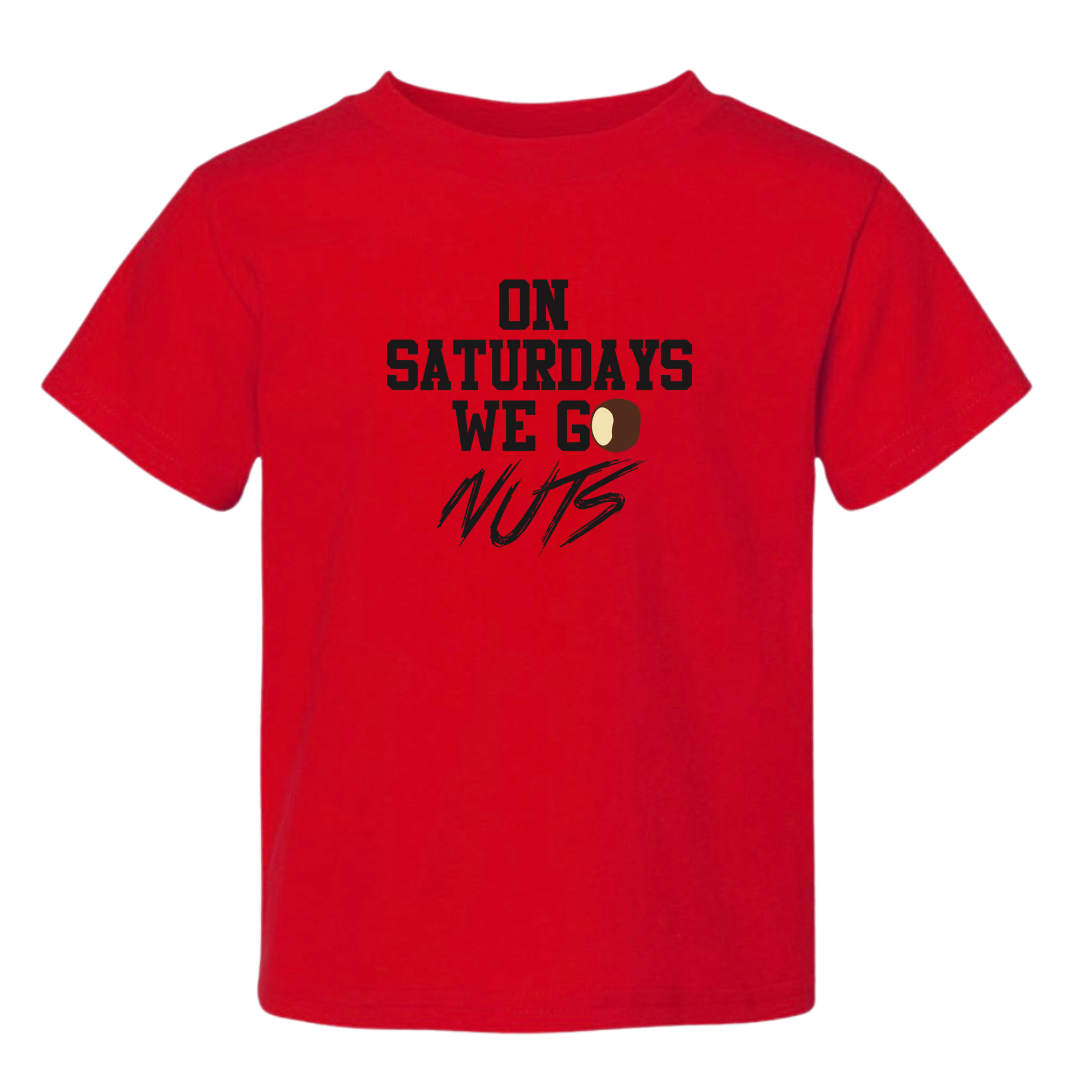 On Saturdays We Go Nuts RED HEATHER ADULT Tee(Limited Edition Black Lettering)