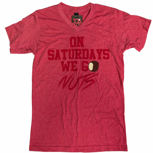 On Saturdays We Go Nuts Short Sleeve V-Neck RED HEATHER (LIMITED EDITION RED LETTERING)