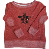 Heather Red On Saturdays We Go Nuts Tee Toddler French Terry Crewneck Sweater W/Elbow Patch