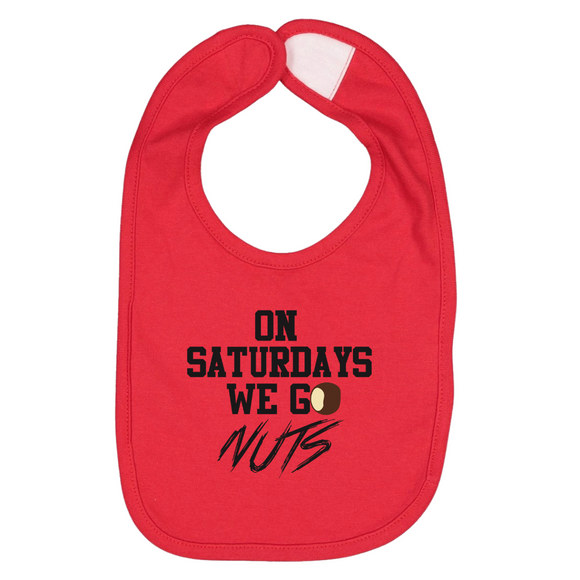 On Saturdays We Go Nuts Bib Red Black Lettering Eddition