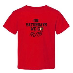 On Saturdays We Go Nuts RED HEATHER ADULT Tee(Limited Edition Black Lettering)