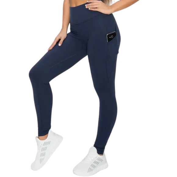 High Waist Long Yoga Pants with Side Pockets NAVY