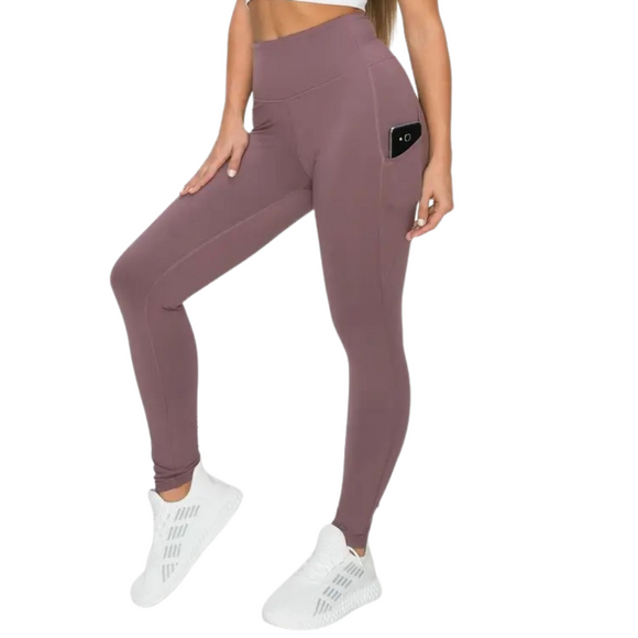 High Waist Long Yoga Pants with Side Pockets MAUVE