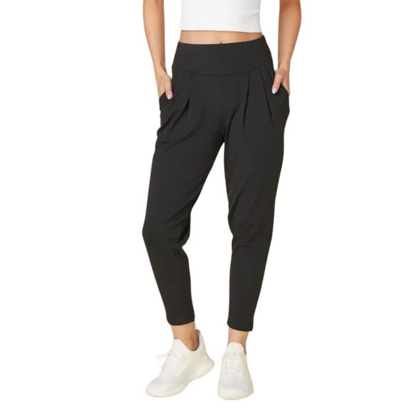 Womens Soft Brush Front Pleat Cropped Pants Black